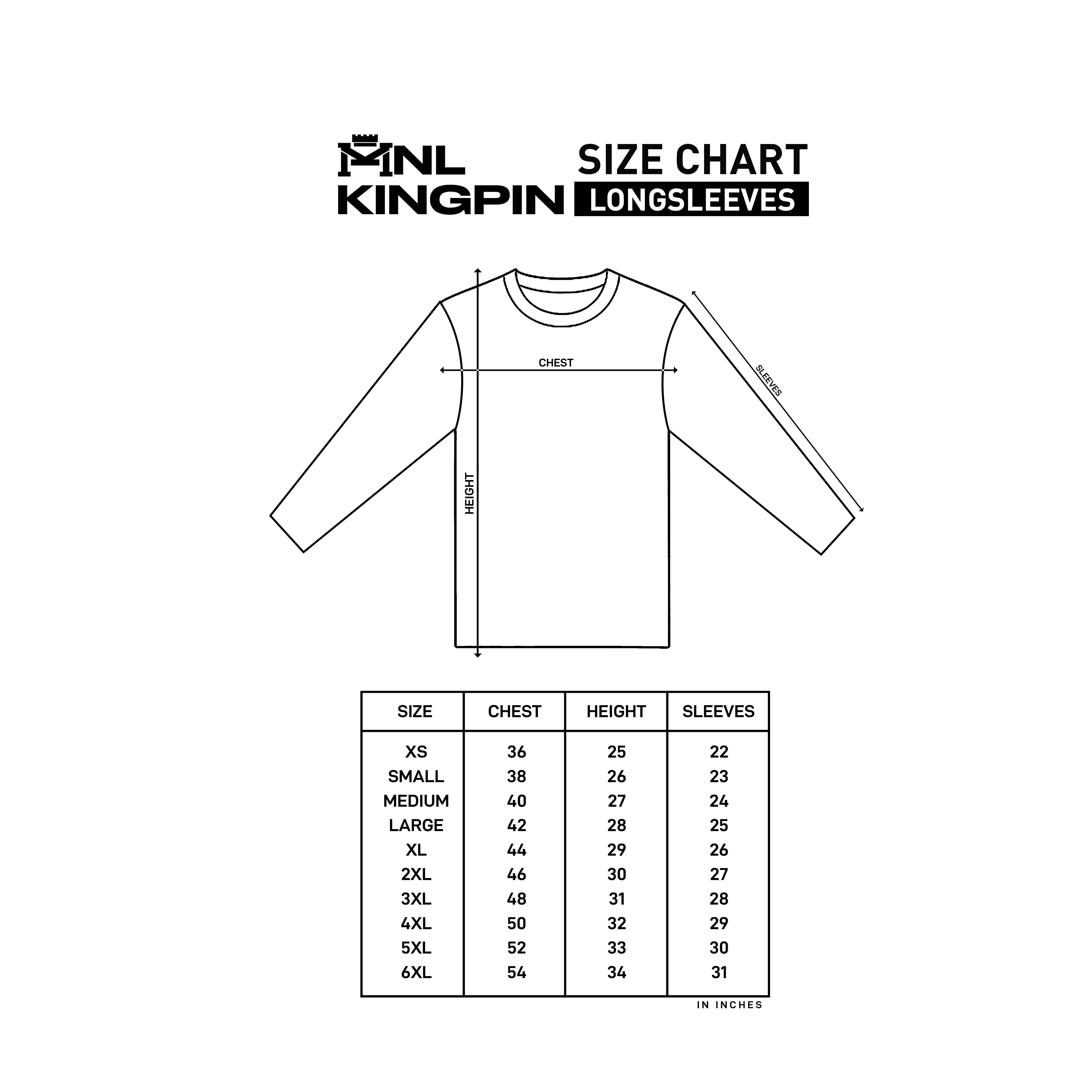Long Sleeves size chart